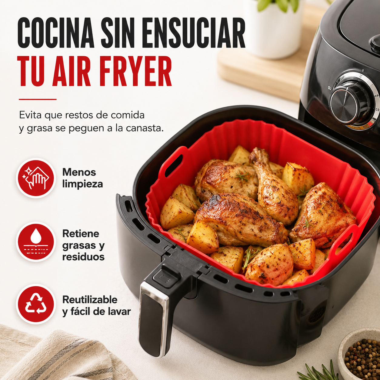 Molde de Silicona para Air Fryer — Crosens® | Sin BPA · Fácil Limpieza