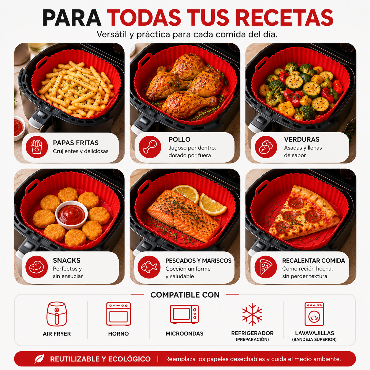 Molde de Silicona para Air Fryer — Crosens® | Sin BPA · Fácil Limpieza